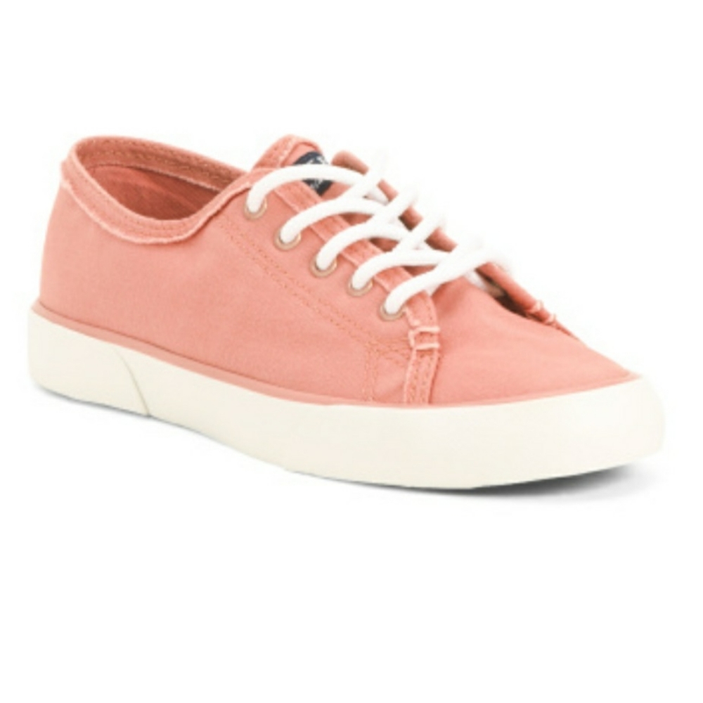Sperry Fray Washed Pink Canvas Laced Sneakers